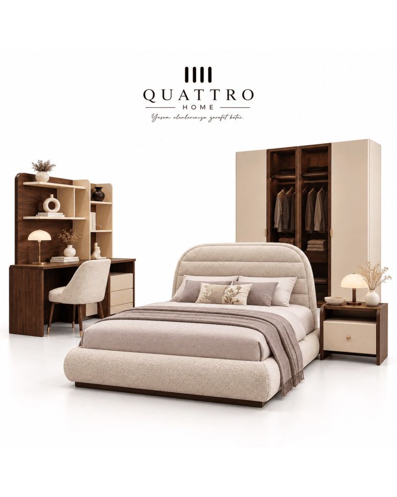 Mono Genç Odası (4 Kapılı Dolap+Karyola 100x200+Komodin+Çalışma Masası ve Üst Ünite+Kitaplık+Şifonyer+ayna )