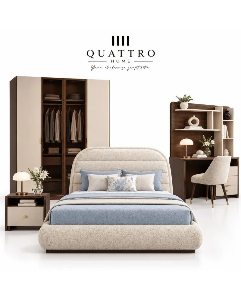 Mono Genç Odası (4 Kapılı Dolap+Karyola 100x200+Komodin+Çalışma Masası ve Üst Ünite+Kitaplık+Şifonyer+ayna )