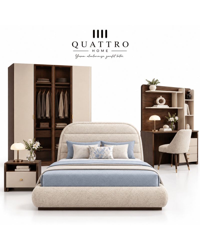 Mono Genç Odası (4 Kapılı Dolap+Karyola 100x200+Komodin+Çalışma Masası ve Üst Ünite+Kitaplık+Şifonyer+ayna )