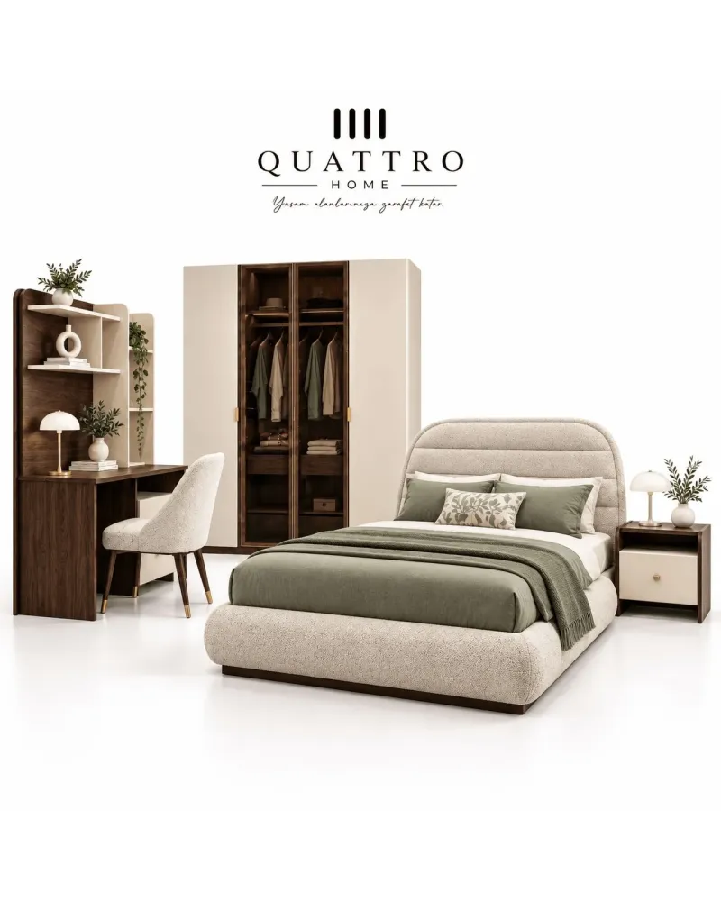 Mono Genç Odası (4 Kapılı Dolap+Karyola 100x200+Komodin+Çalışma Masası ve Üst Ünite+Kitaplık+Şifonyer+ayna )