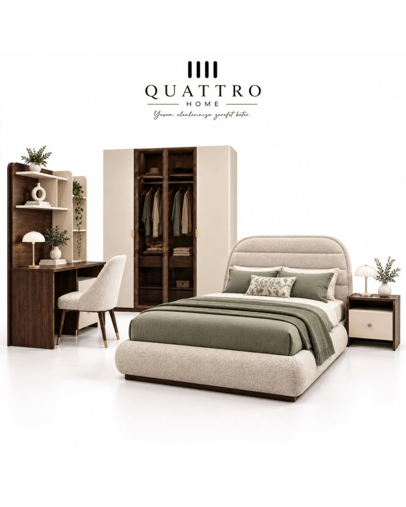Mono Genç Odası (4 Kapılı Dolap+Karyola 100x200+Komodin+Çalışma Masası ve Üst Ünite+Kitaplık+Şifonyer+ayna )