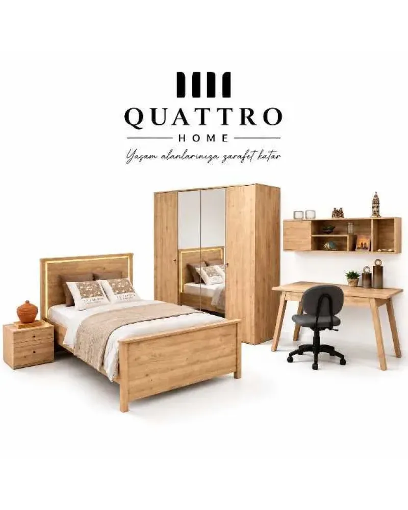 Wooden Genç Odası--3 kapılı dolap-çal masası-çal ünitesi-komidin-şifonyer-100*200 karyola-kitapılk