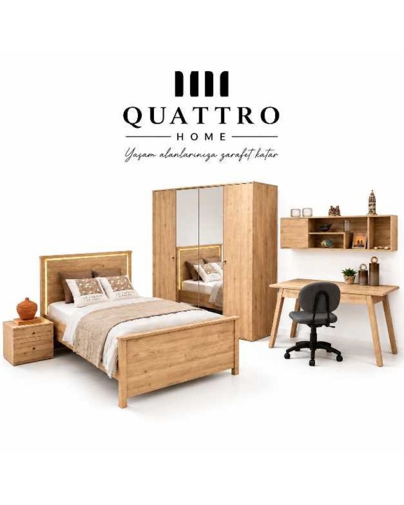 Wooden Genç Odası--3 kapılı dolap-çal masası-çal ünitesi-komidin-şifonyer-100*200 karyola-kitapılk