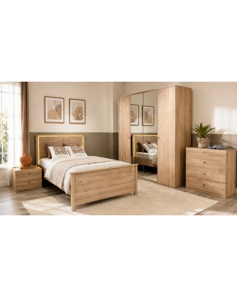 Wooden Genç Odası--3 kapılı dolap-çal masası-çal ünitesi-komidin-şifonyer-100*200 karyola-kitapılk