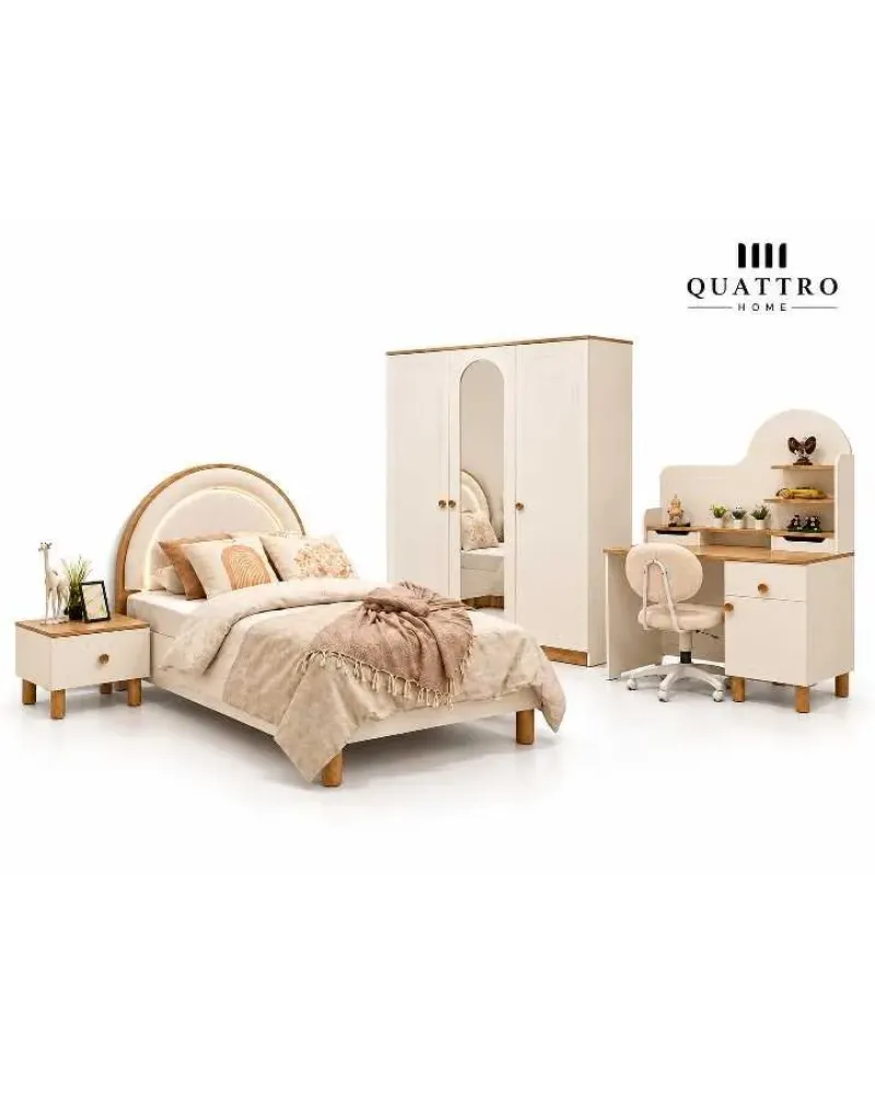 Bohem Genç Odası Takımı (4 Kapılı Dolap+Karyola 100x200+Komodin+Çalışma Masası ve Üst Ünite+Kitaplık+Şifonyer+ayna )