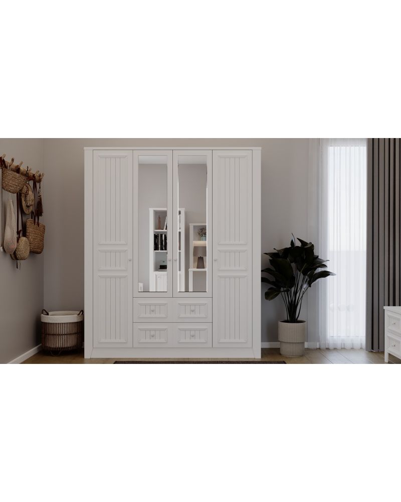 Lora Genç Odası Takımı (4 Kapılı Dolap+Karyola 100x200+Komodin+Çalışma Masası ve Üst Ünite+Kitaplık+Şifonyer+ayna )