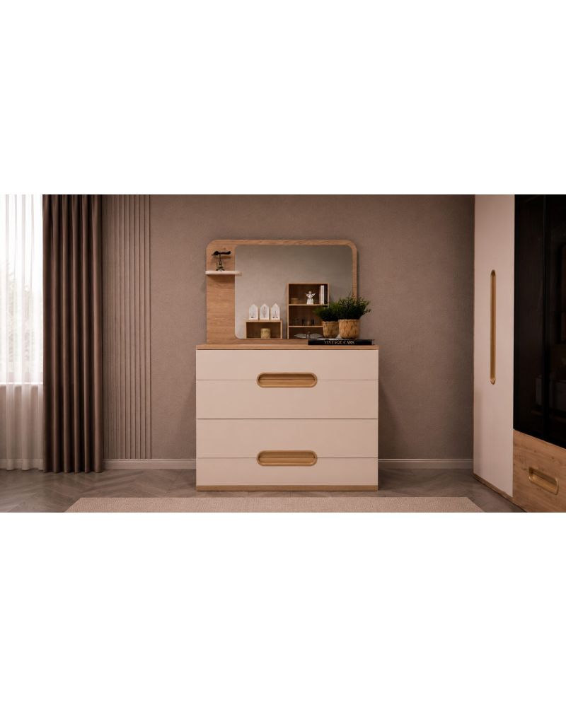 Vega Genç Odası (4 Kapılı Dolap+Karyola 100x200+Komodin+Çalışma Masası ve Üst Ünite+Kitaplık+Şifonyer+ayna )