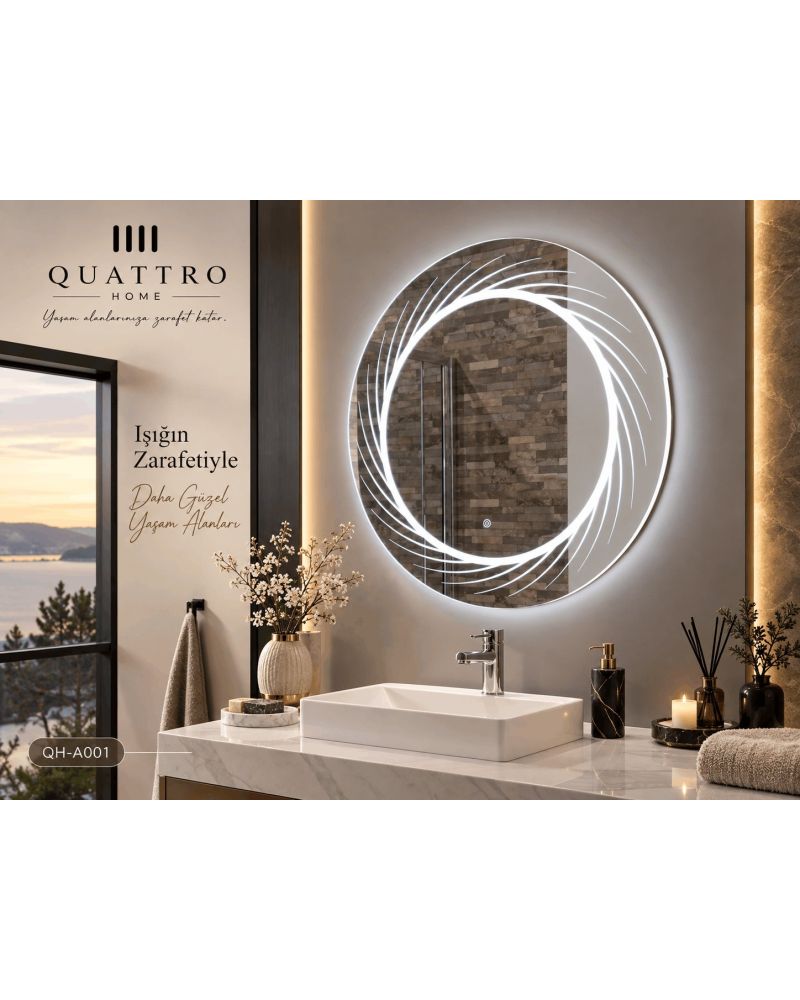 Dokunmatik Dimmer Özellikli Işıklı Yuvarlak Banyo Aynası-:60 cm--:70 cm--:80 cm--:90 cm-