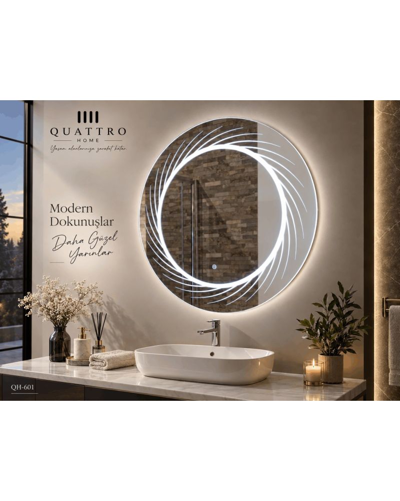 Dokunmatik Dimmer Özellikli Işıklı Yuvarlak Banyo Aynası-:60 cm--:70 cm--:80 cm--:90 cm-