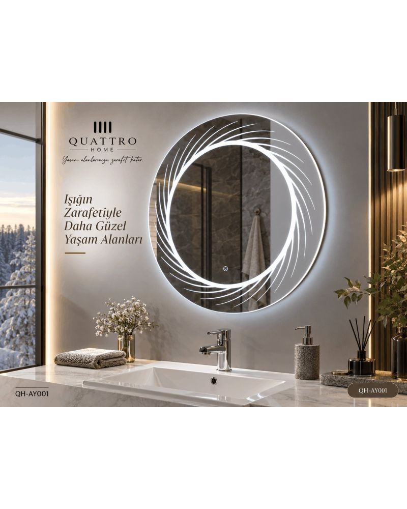 Dokunmatik Dimmer Özellikli Işıklı Yuvarlak Banyo Aynası-:60 cm--:70 cm--:80 cm--:90 cm-