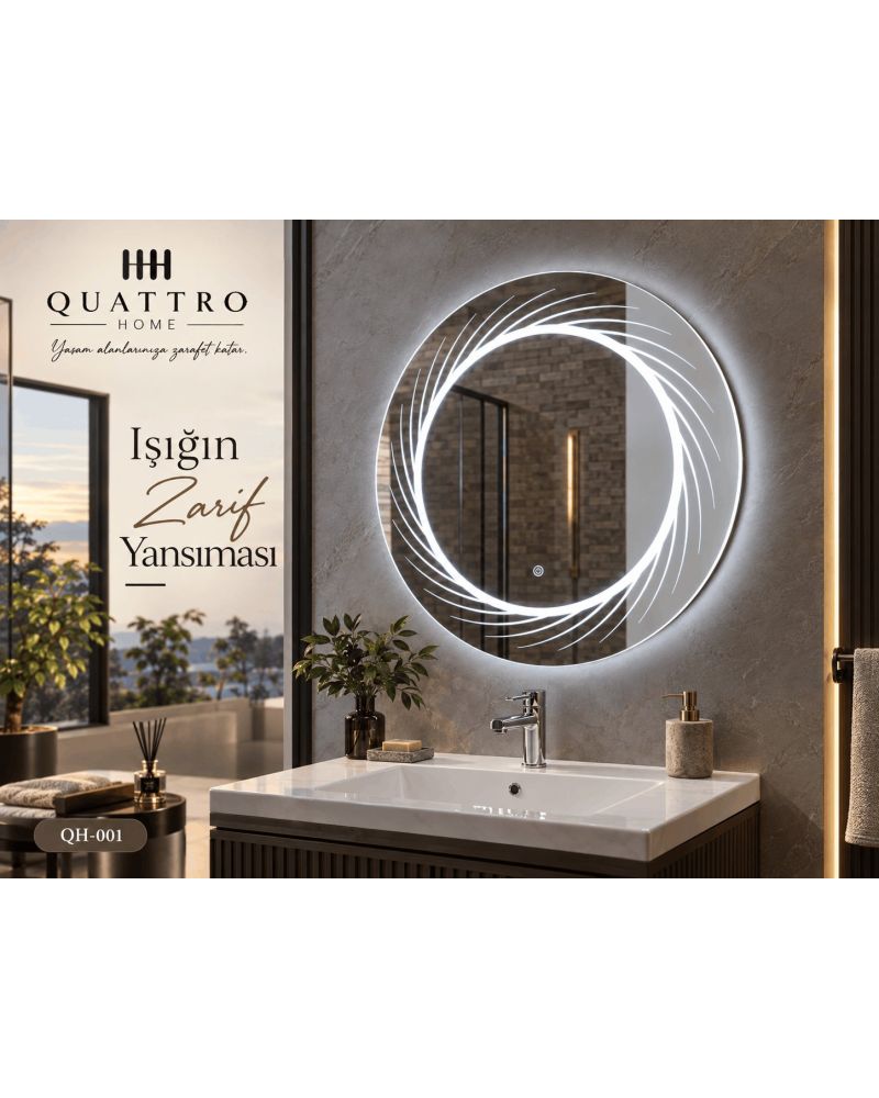 Dokunmatik Dimmer Özellikli Işıklı Yuvarlak Banyo Aynası-:60 cm--:70 cm--:80 cm--:90 cm-
