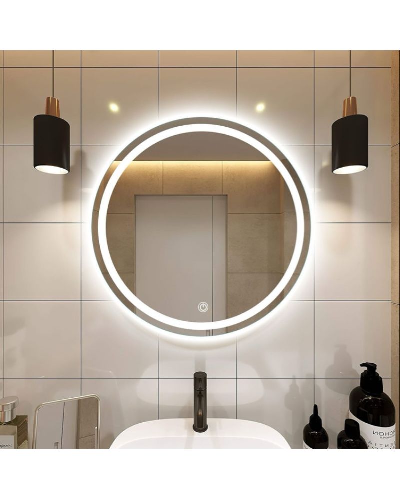 Dokunmatik Dimmer Özellikli Yuvarlak LED Işıklı Banyo Aynası
