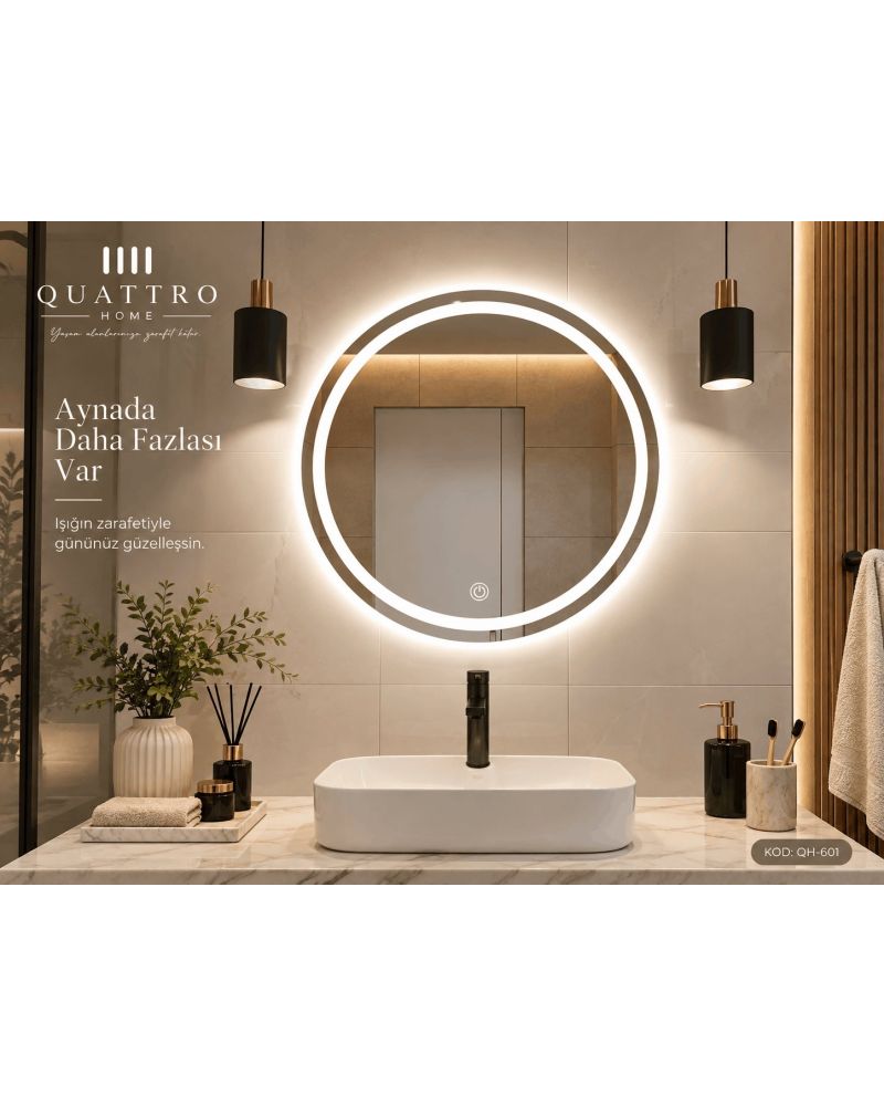 Dokunmatik Dimmer Özellikli Yuvarlak LED Işıklı Banyo Aynası-ayna-60 cm--:70 cm--:80 cm--:90 cm-