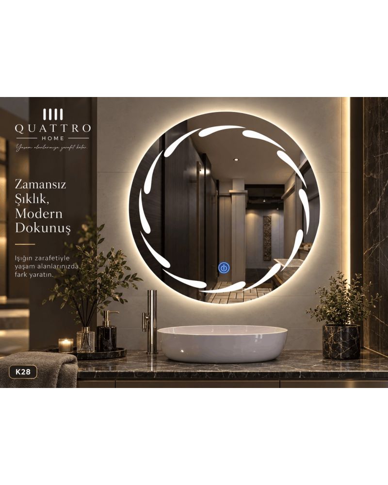 Damla LED Işıklı Yuvarlak Banyo Aynası--60 cm--:70 cm--:80 cm--:90 cm-
