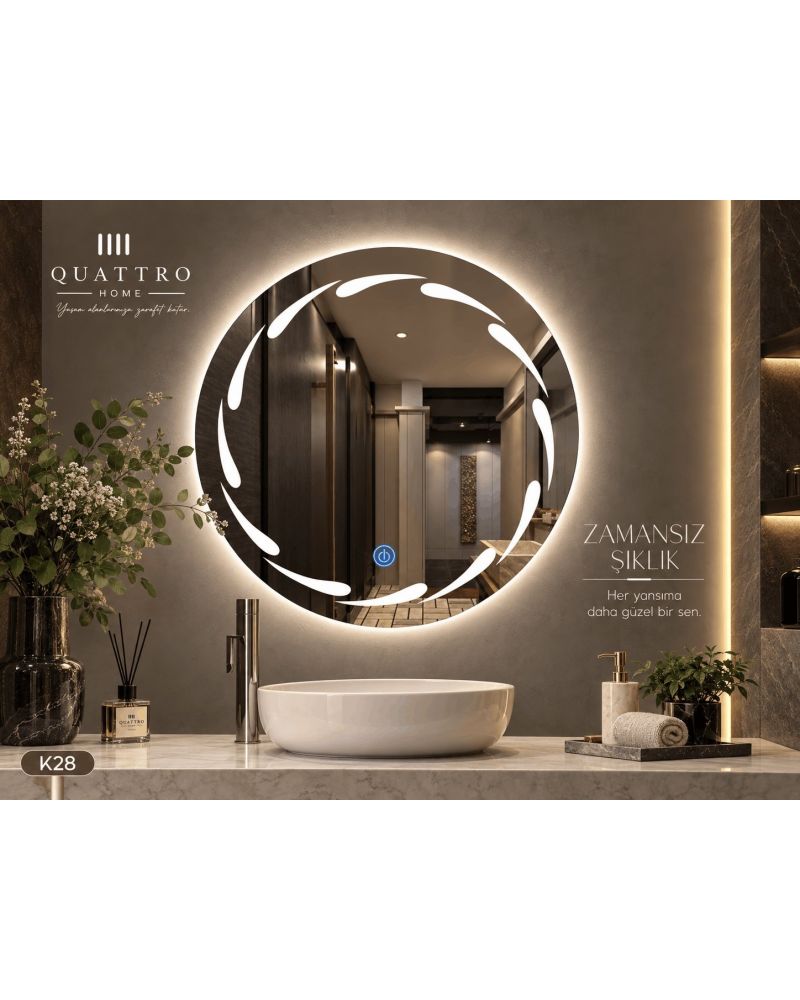 Damla LED Işıklı Yuvarlak Banyo Aynası--60 cm--:70 cm--:80 cm--:90 cm-