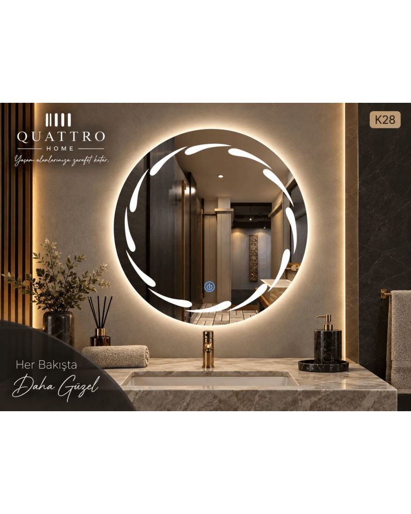 Damla LED Işıklı Yuvarlak Banyo Aynası--60 cm--:70 cm--:80 cm--:90 cm-