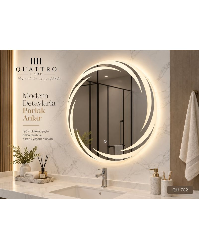 Dokunmatik Dimmer Özellikli Yuvarlak LED Işıklı Banyo Aynası-Banyo Aynası-:60 cm--:70 cm--:80 cm--:90 cm-