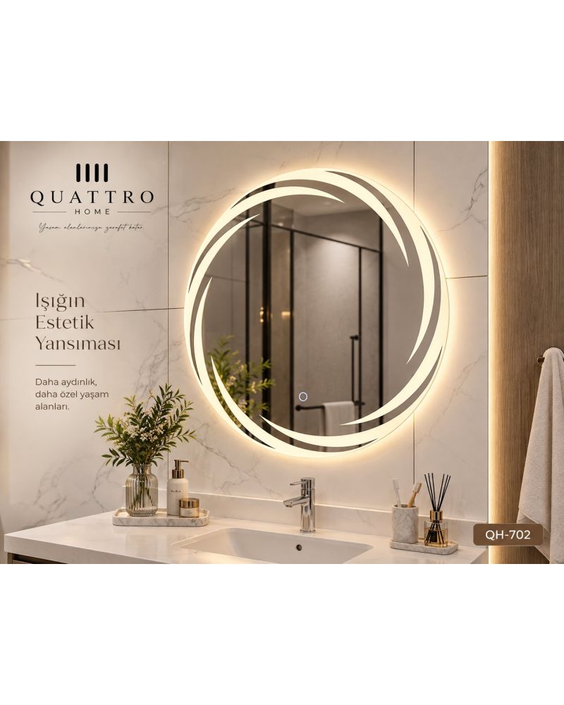 Dokunmatik Dimmer Özellikli Yuvarlak LED Işıklı Banyo Aynası-Banyo Aynası-:60 cm--:70 cm--:80 cm--:90 cm-