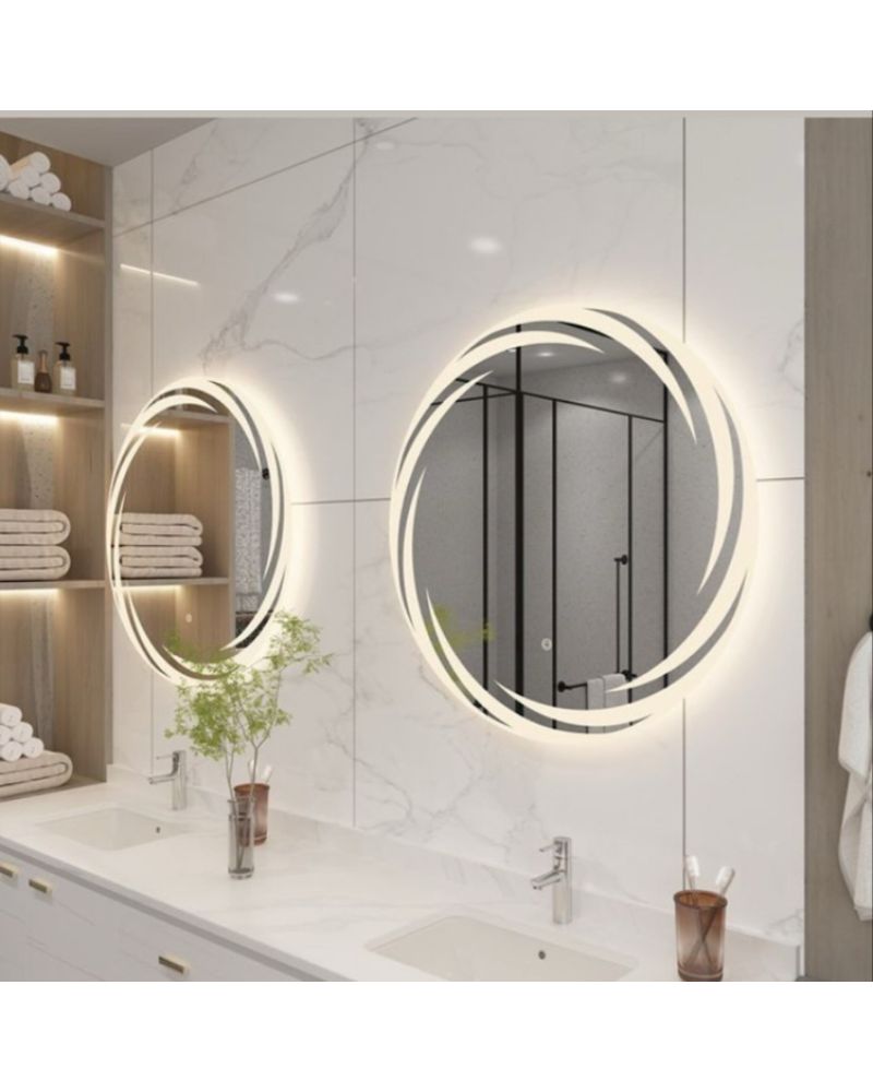 Dokunmatik Dimmer Özellikli Yuvarlak LED Işıklı Banyo Aynası