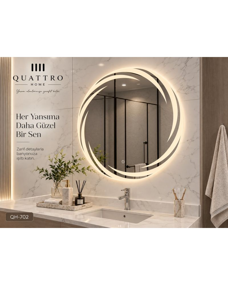 Dokunmatik Dimmer Özellikli Yuvarlak LED Işıklı Banyo Aynası-Banyo Aynası-:60 cm--:70 cm--:80 cm--:90 cm-