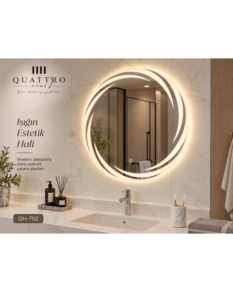 Dokunmatik Dimmer Özellikli Yuvarlak LED Işıklı Banyo Aynası-Banyo Aynası-:60 cm--:70 cm--:80 cm--:90 cm-