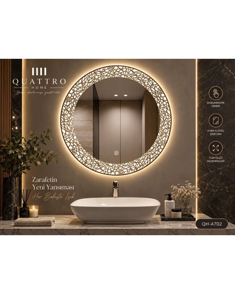 Sarmal Dokunmatik Dimmerli Yuvarlak Ayna--Banyo Aynası-:60 cm--:70 cm--:80 cm--:90 cm-