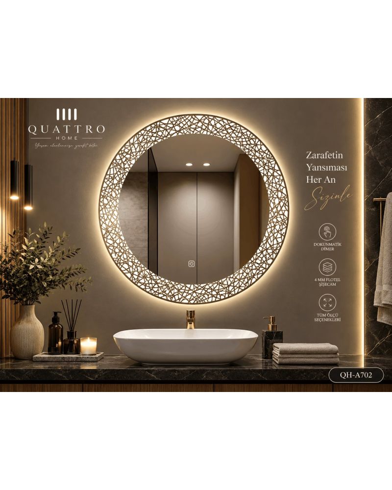 Sarmal Dokunmatik Dimmerli Yuvarlak Ayna--Banyo Aynası-:60 cm--:70 cm--:80 cm--:90 cm-