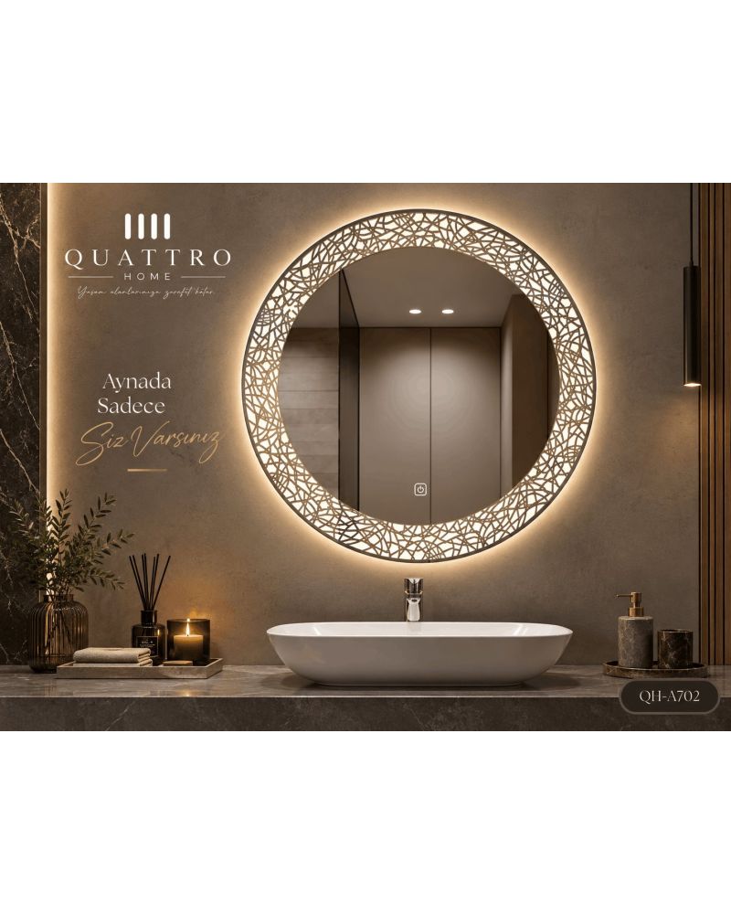 Sarmal Dokunmatik Dimmerli Yuvarlak Ayna--Banyo Aynası-:60 cm--:70 cm--:80 cm--:90 cm-