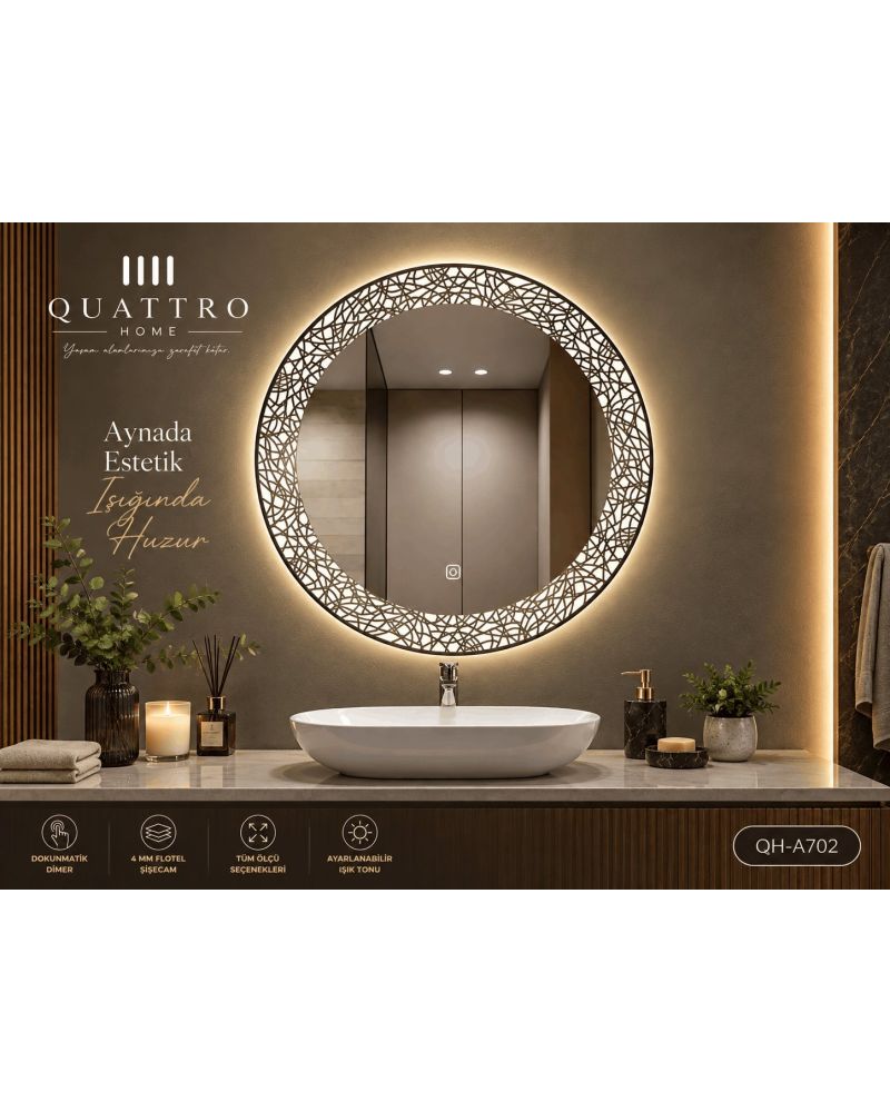 Sarmal Dokunmatik Dimmerli Yuvarlak Ayna--Banyo Aynası-:60 cm--:70 cm--:80 cm--:90 cm-