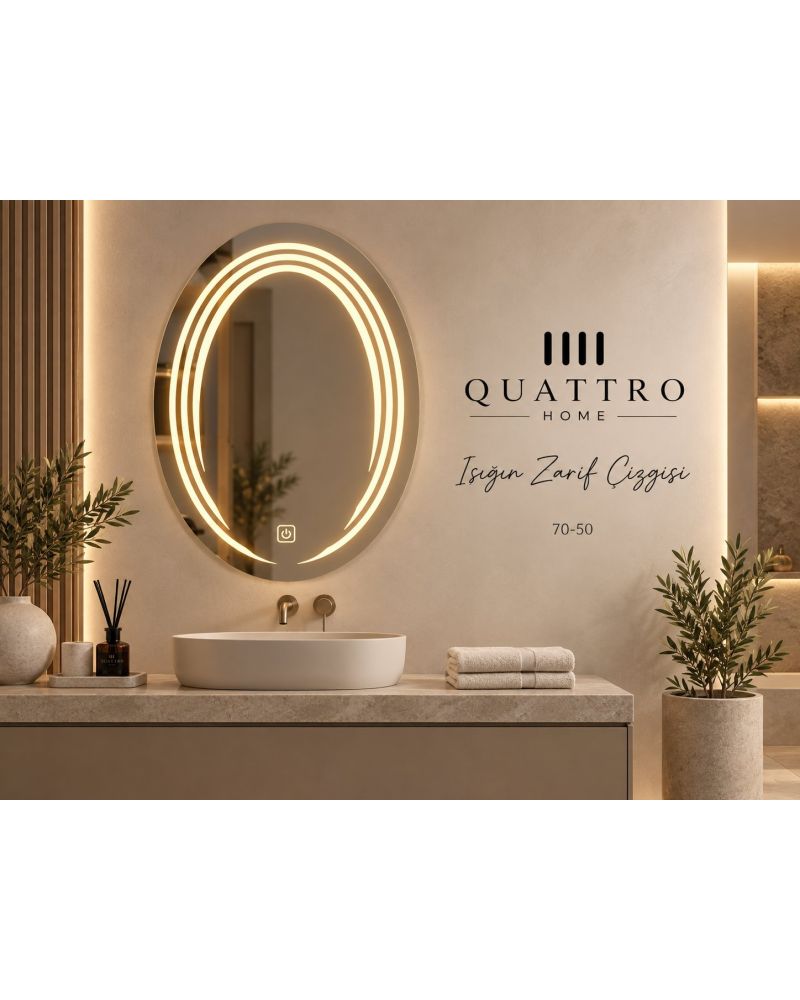 Oval Işıklı Duvar Aynası - 3 Çizgili Tasarım