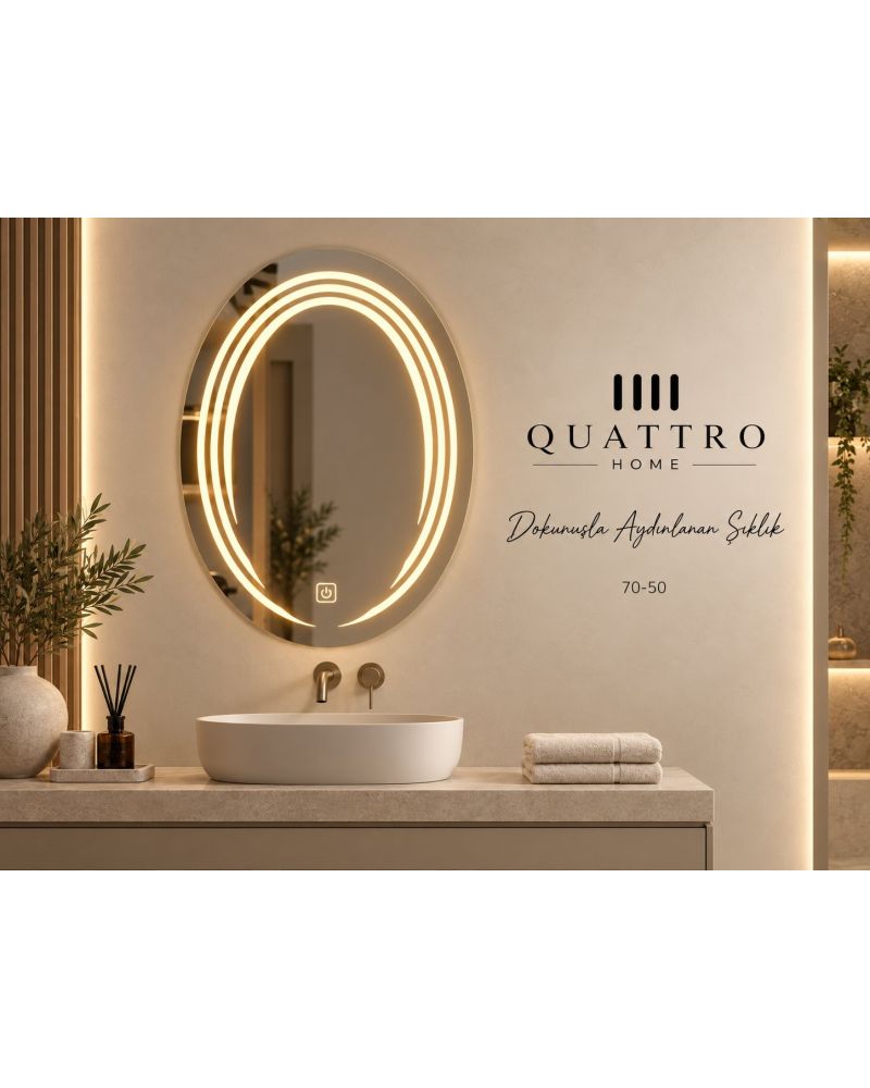 Oval Işıklı Duvar Aynası - 3 Çizgili Tasarım