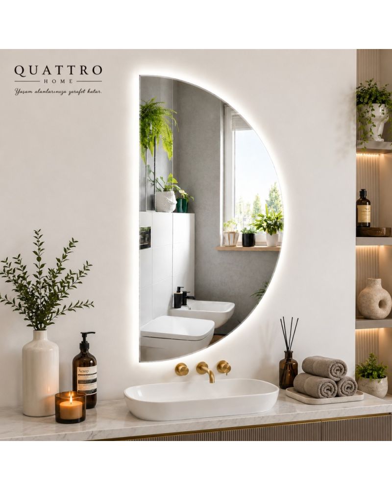 LED Aydınlatmalı D Tasarım Banyo Aynası - Dokunmatik Dimmerli
