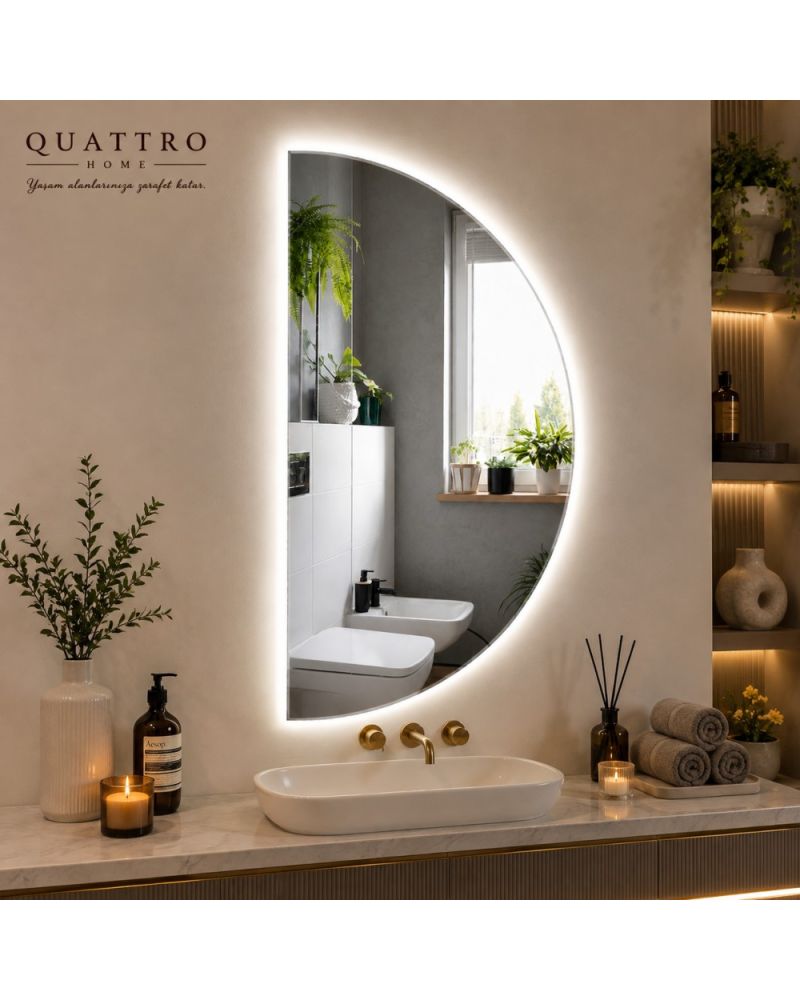 LED Aydınlatmalı D Tasarım Banyo Aynası - Dokunmatik Dimmerli