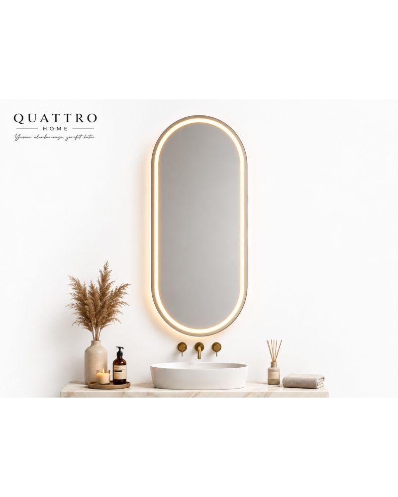 Oval Kapsül Form LED Banyo Aynası - Dokunmatik Dimmerli Dekoratif Ayna