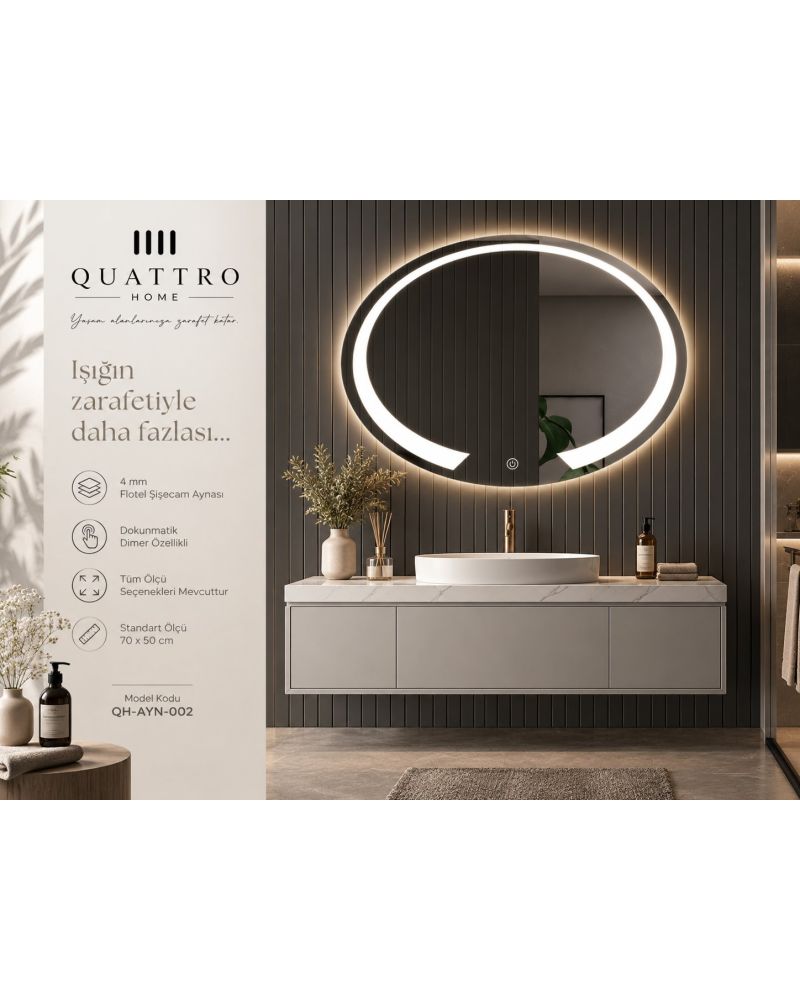 Kesik Oval Işıklı Banyo Aynası 70*50