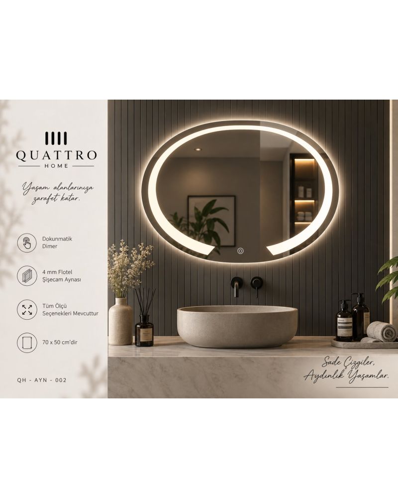 Kesik Oval Işıklı Banyo Aynası 70*50