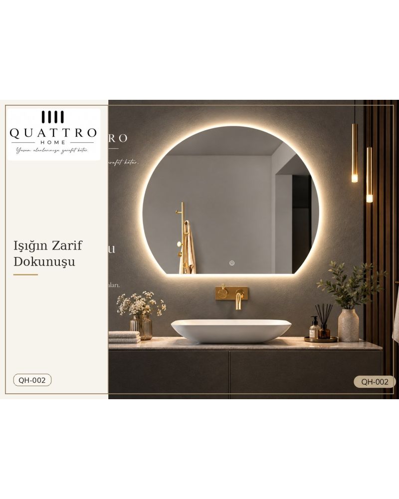 Dokunmatik Dimmer Özellikli Yuvarlak LED Işıklı Banyo Aynası 100 cm