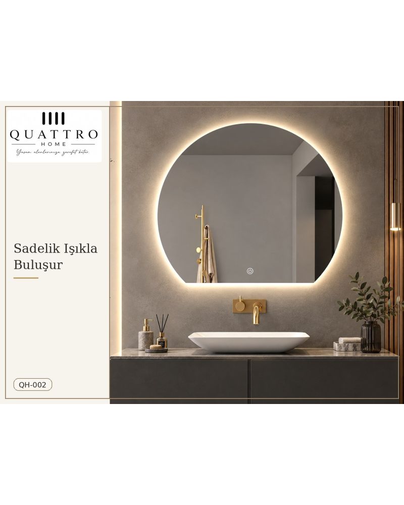 Dokunmatik Dimmer Özellikli Yuvarlak LED Işıklı Banyo Aynası 100 cm