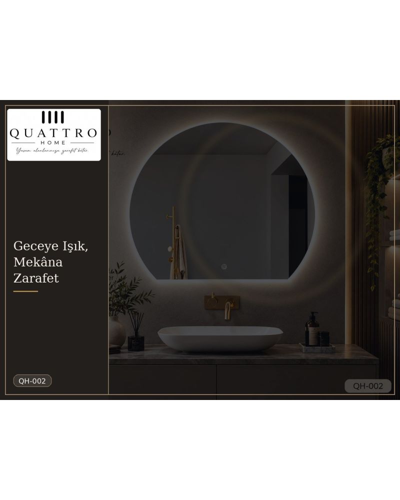 Dokunmatik Dimmer Özellikli Yuvarlak LED Işıklı Banyo Aynası 100 cm