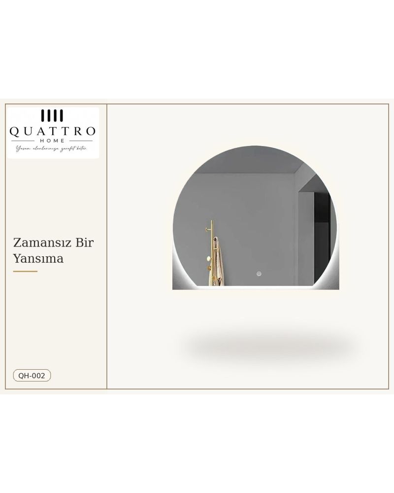 Dokunmatik Dimmer Özellikli Yuvarlak LED Işıklı Banyo Aynası 100 cm