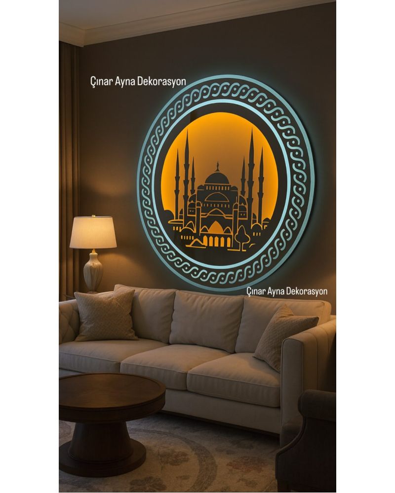 Yuvarlak Dekoratif Cam Desenli Duvar Aynası