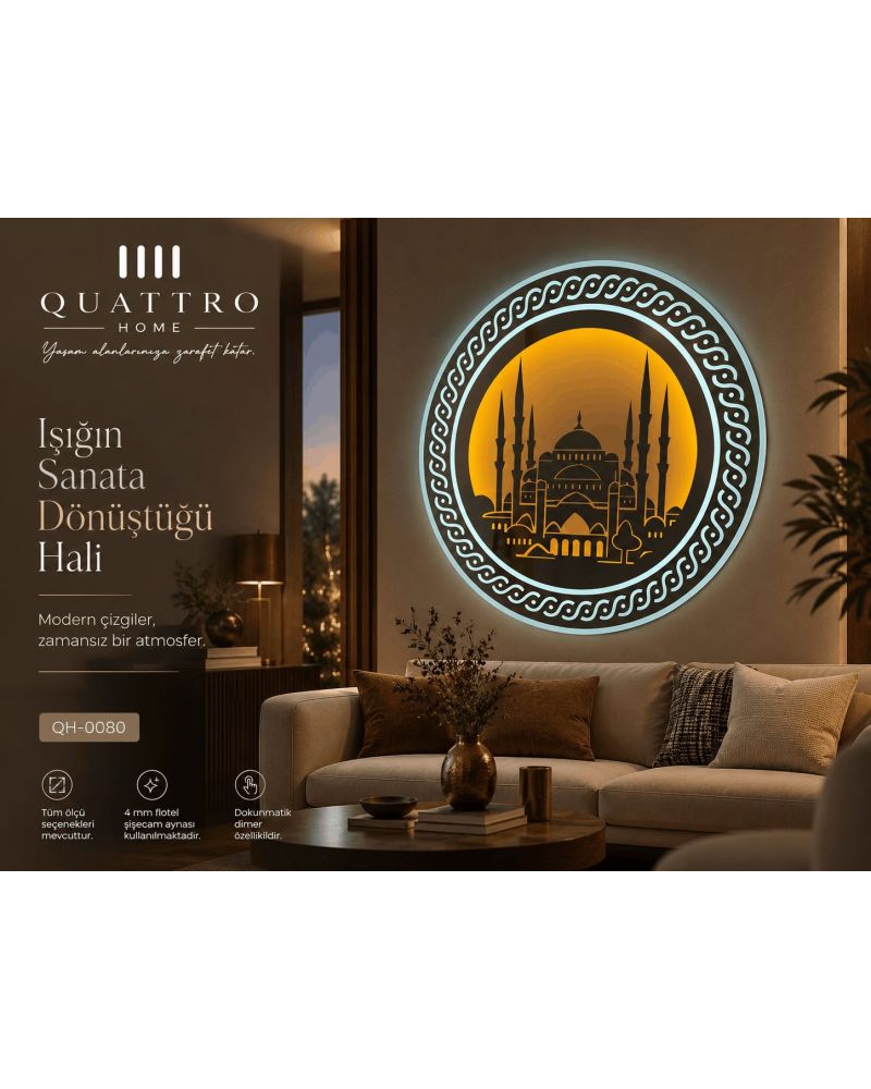 Yuvarlak Dekoratif Cam Desenli Duvar Aynası--120--100--90 cm