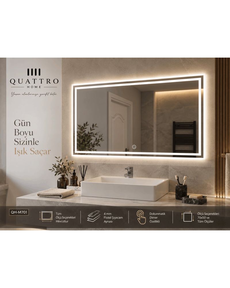 Dokunmatik Dimmer Özellikli LED Işıklı Banyo Aynası--100-80--90-70--80-60