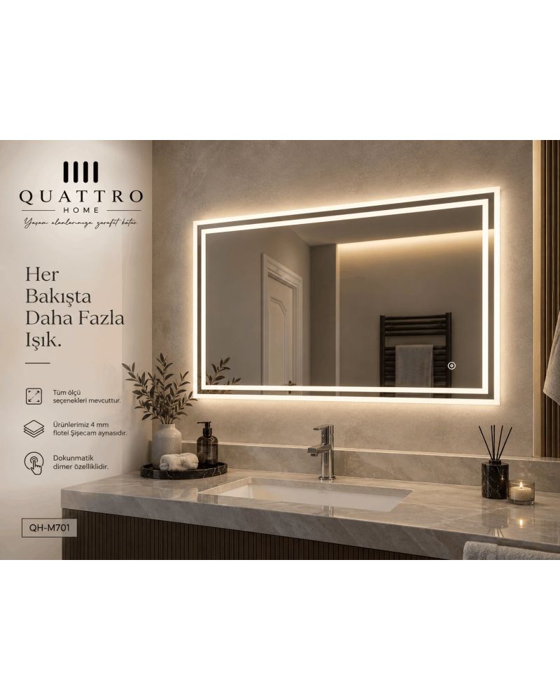 Dokunmatik Dimmer Özellikli LED Işıklı Banyo Aynası--100-80--90-70--80-60