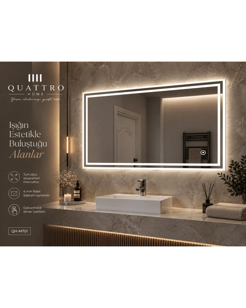 Dokunmatik Dimmer Özellikli LED Işıklı Banyo Aynası--100-80--90-70--80-60