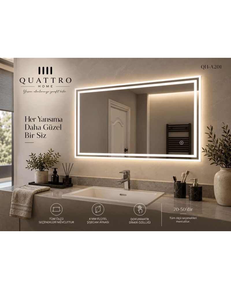 Dokunmatik Dimmer Özellikli LED Işıklı Banyo Aynası--100-80--90-70--80-60
