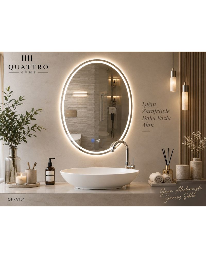 Yumurta Form LED Banyo Aynası - Dokunmatik Dimmer Aydınlatmalı