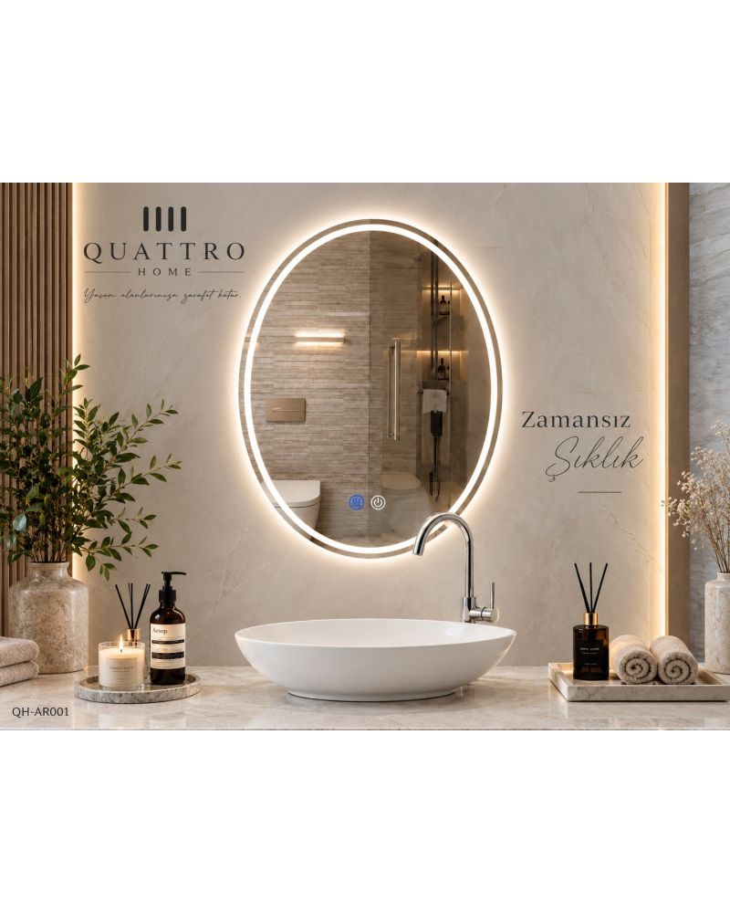 Yumurta Form LED Banyo Aynası - Dokunmatik Dimmer Aydınlatmalı