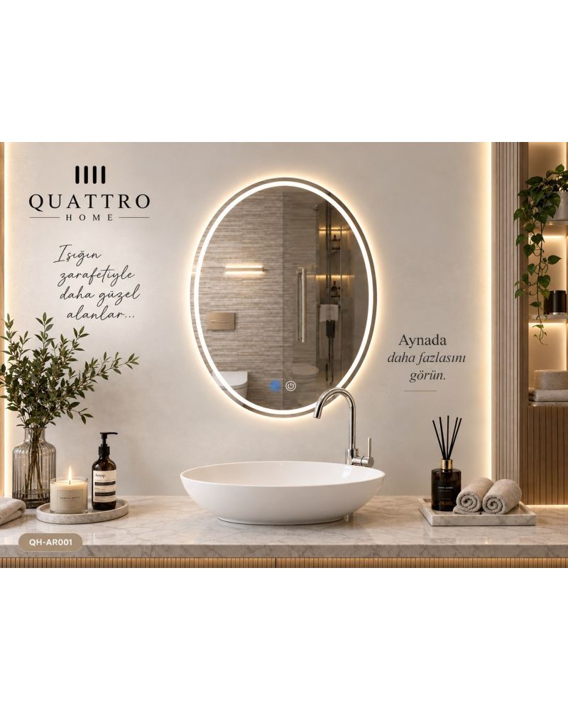 Yumurta Form LED Banyo Aynası - Dokunmatik Dimmer Aydınlatmalı
