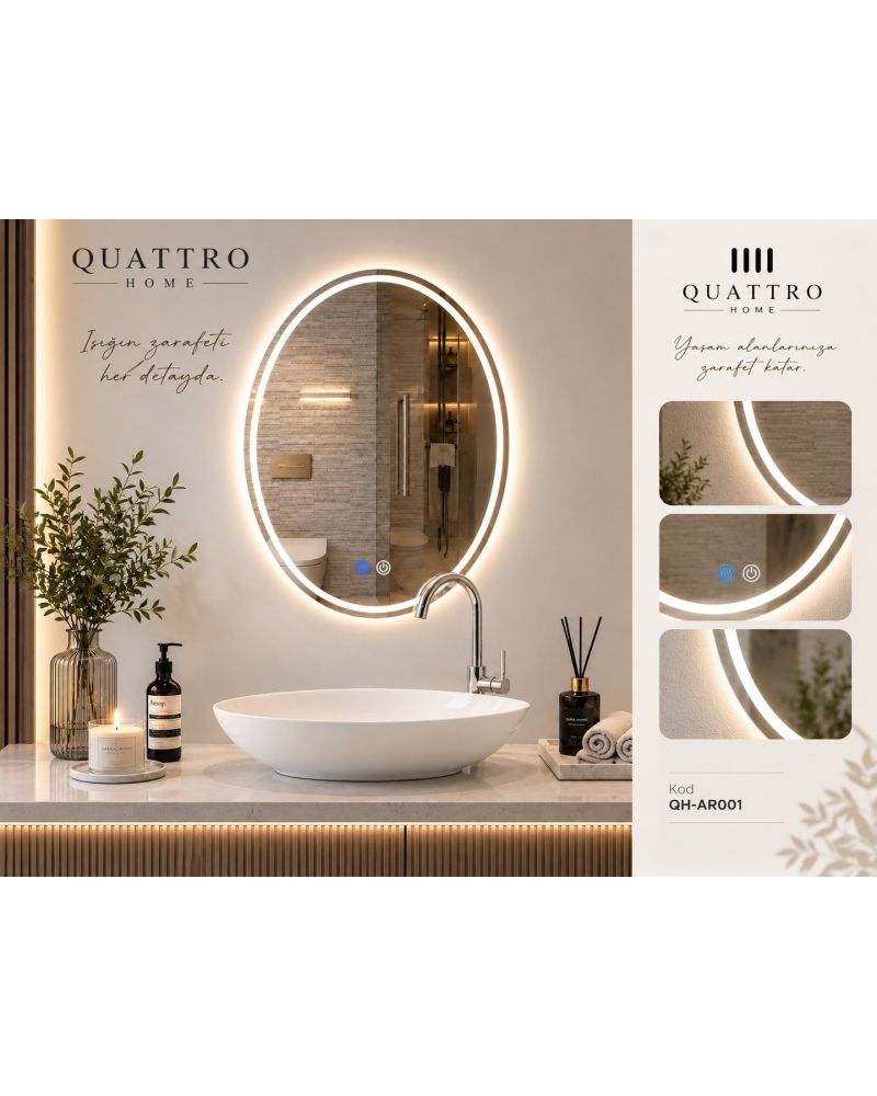 Yumurta Form LED Banyo Aynası - Dokunmatik Dimmer Aydınlatmalı